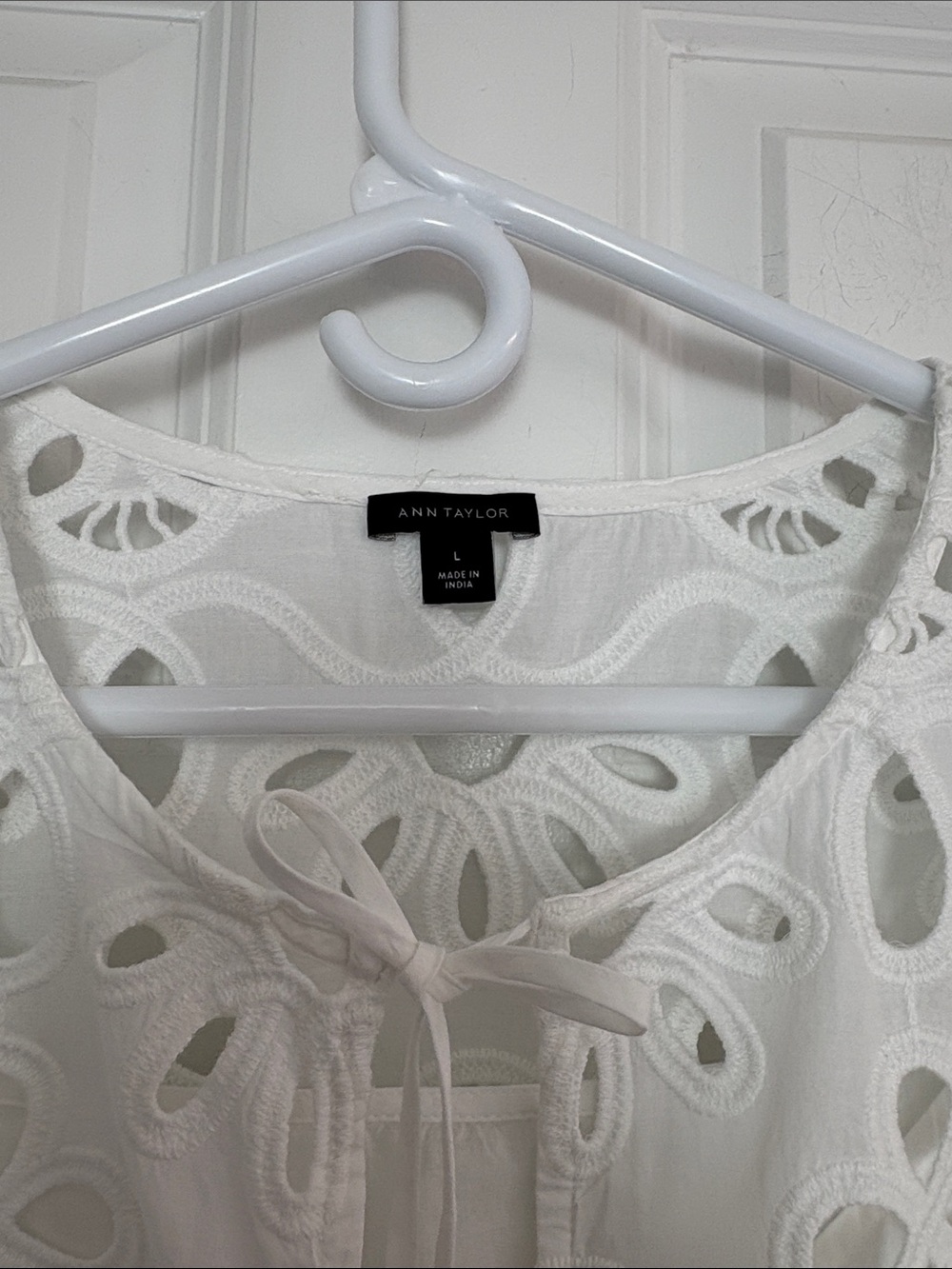 Ann Taylor 100% Cotton White Eyelet Tie-Front Top with Cami - Picture 2 of 9